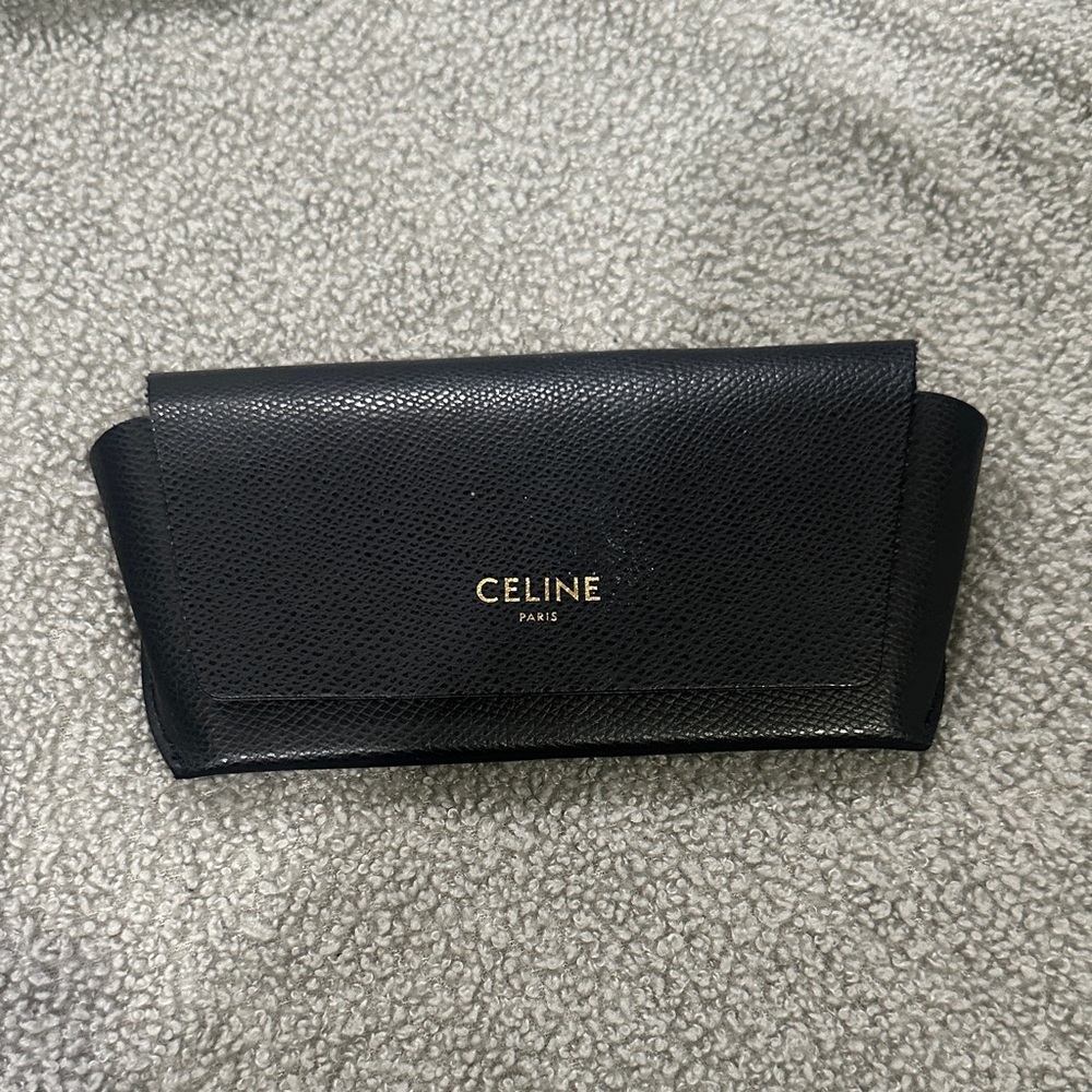 Celine Black Leather Clutch with Gold Logo